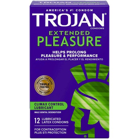 Trojan Extended Pleasure - Avec gel retardant (12 préservatifs)
